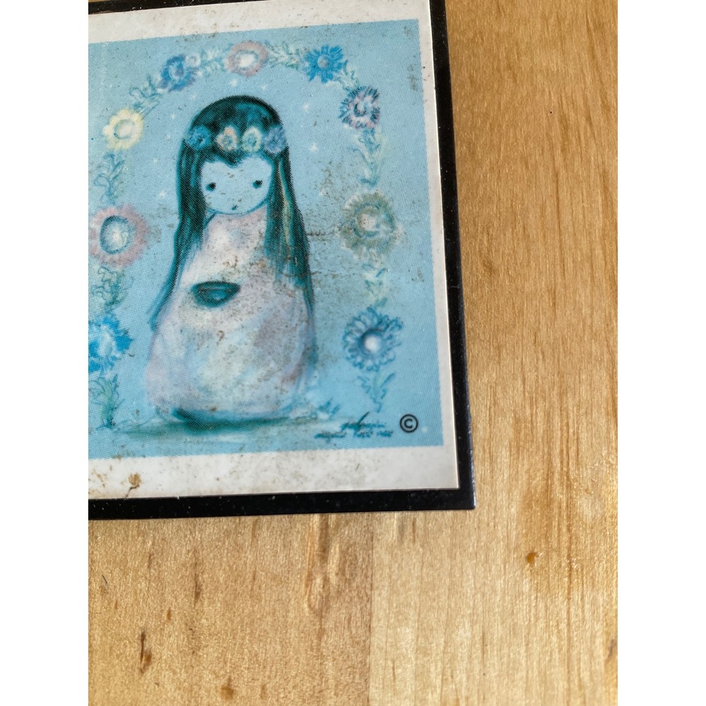 Vintage Whimsical Girl Floral Wreath Refrigerator Magnet Blue Retro Art - Picture 2 of 5